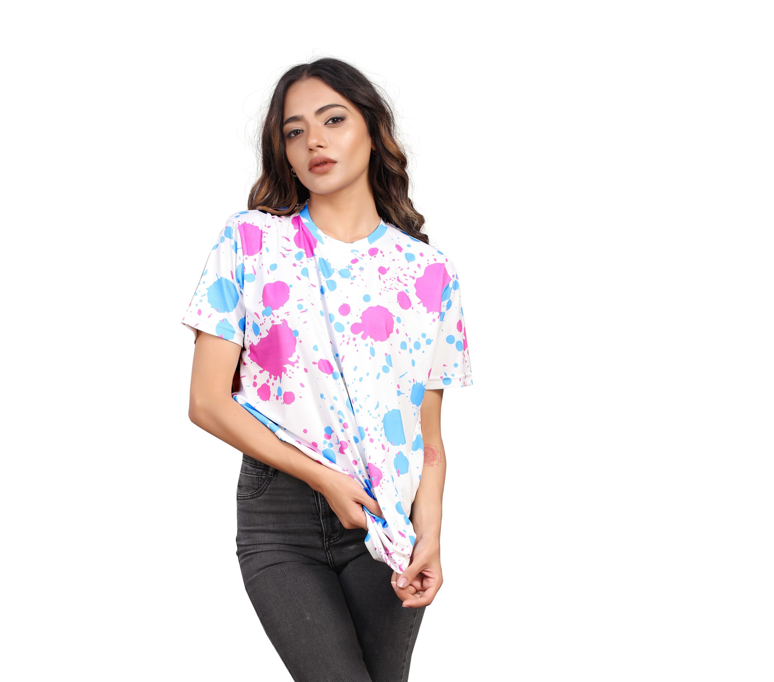 BEAUTIFUL SHRIEZ OVERSIZED WHITE MULTICOLOR WOMEN T-SHIRT BY SHRIEZ