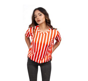 BEAUTIFUL SHRIEZ OVERSIZED ORANGE STRIPE WOMEN T-SHIRT BY SHRIEZ