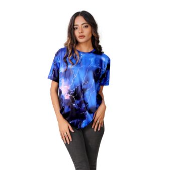BEAUTIFUL SHRIEZ OVERSIZED DESIGNER BLUE WOMEN T-SHIRT BY SHRIEZ