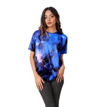 BEAUTIFUL SHRIEZ OVERSIZED DESIGNER BLUE WOMEN T-SHIRT BY SHRIEZ