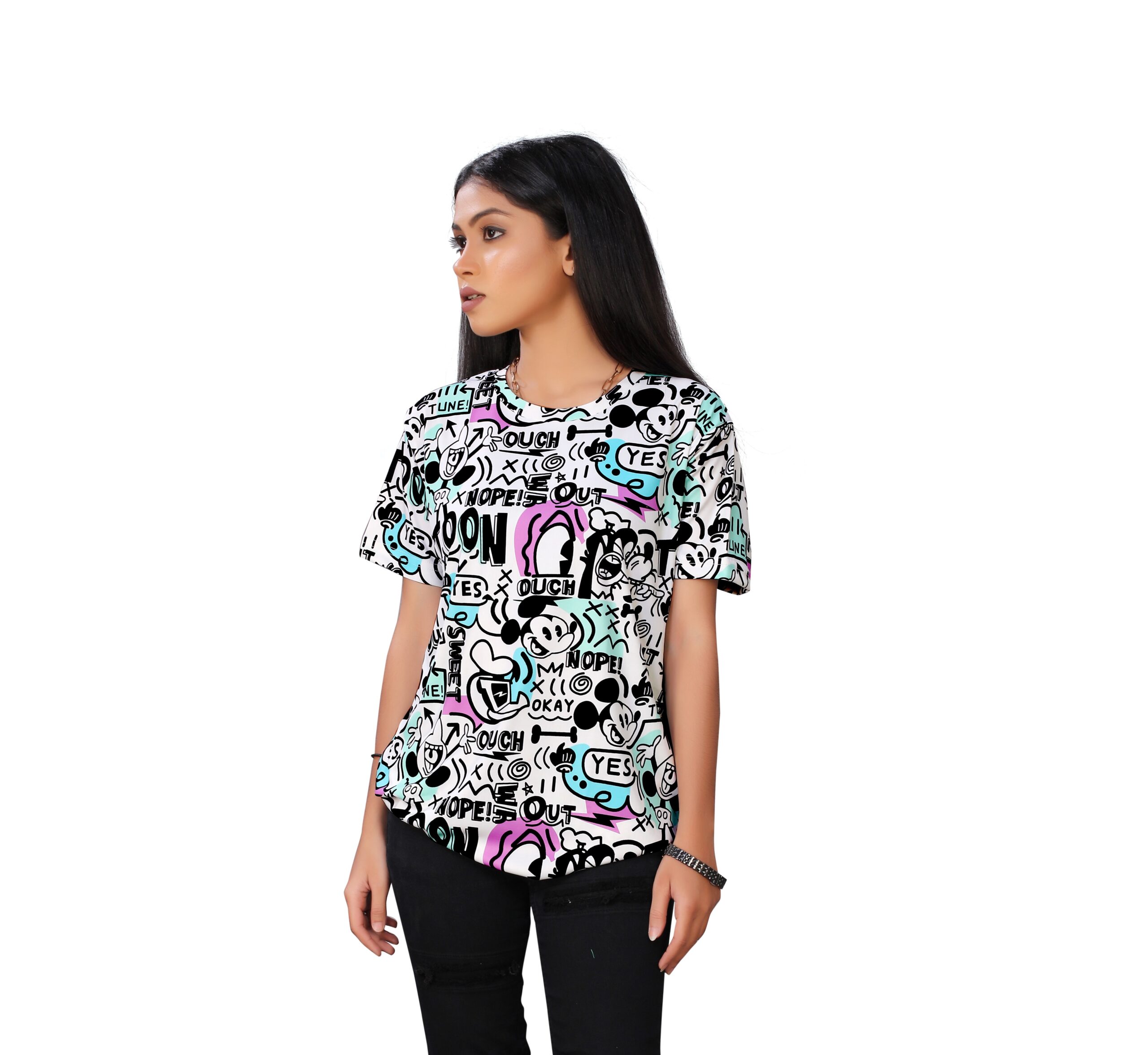 BEAUTIFUL SHRIEZ OVERSIZED WOMEN WHITE PRINTED T-SHIRT BY SHRIEZ
