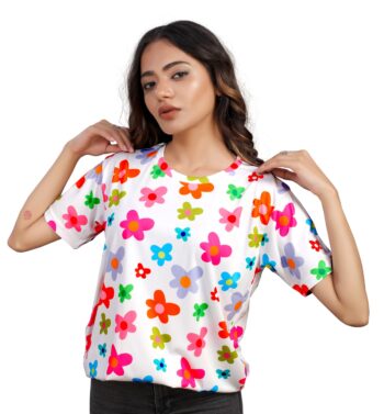 BEAUTIFUL SHRIEZ OVERSIZED WOMEN T-SHIRT RAINBOW FLOWER BY SHRIEZ