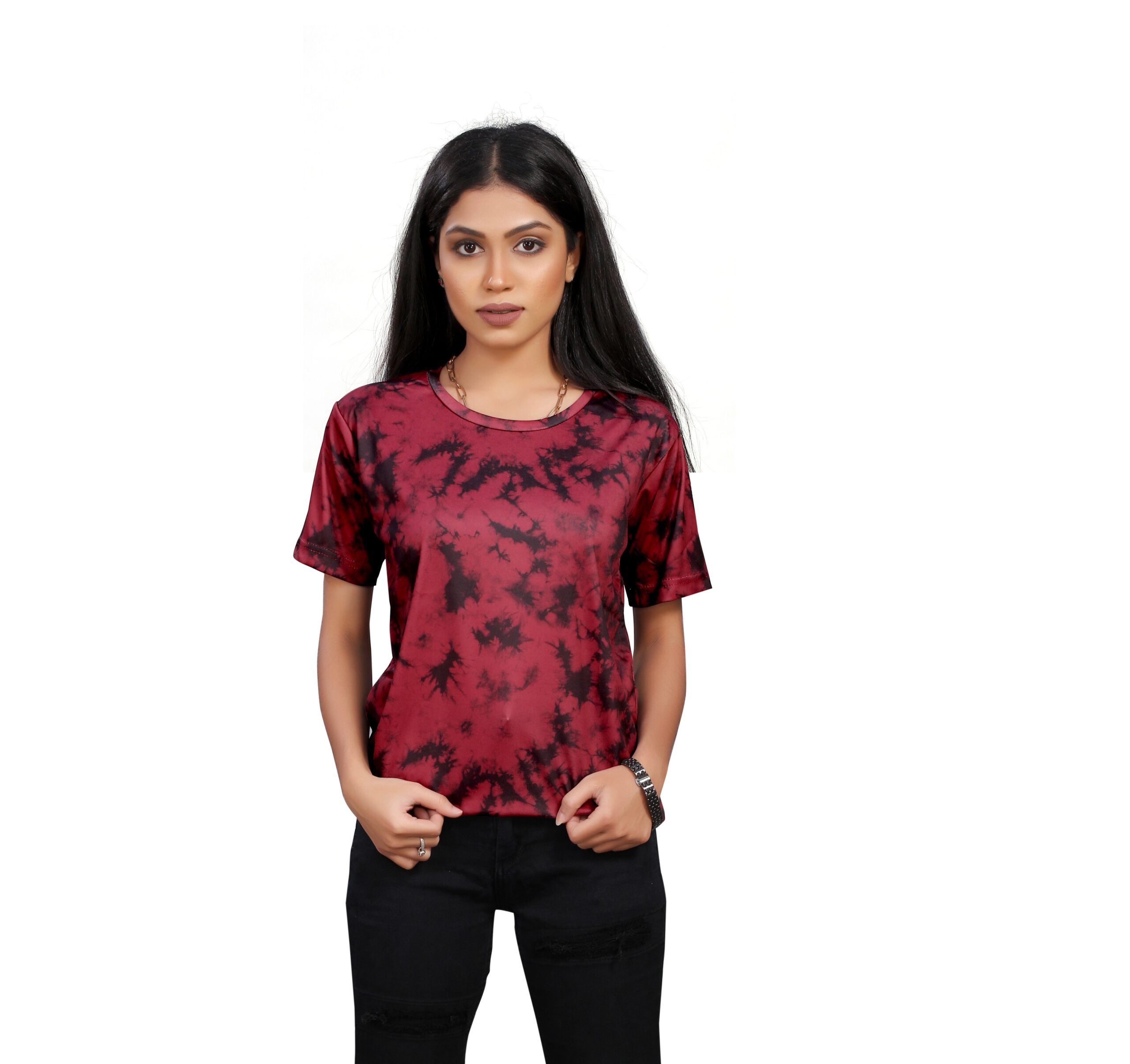 BEAUTIFUL SHRIEZ OVERSIZED WOMEN T-SHIRT MEHROON BLACK BY SHRIEZ