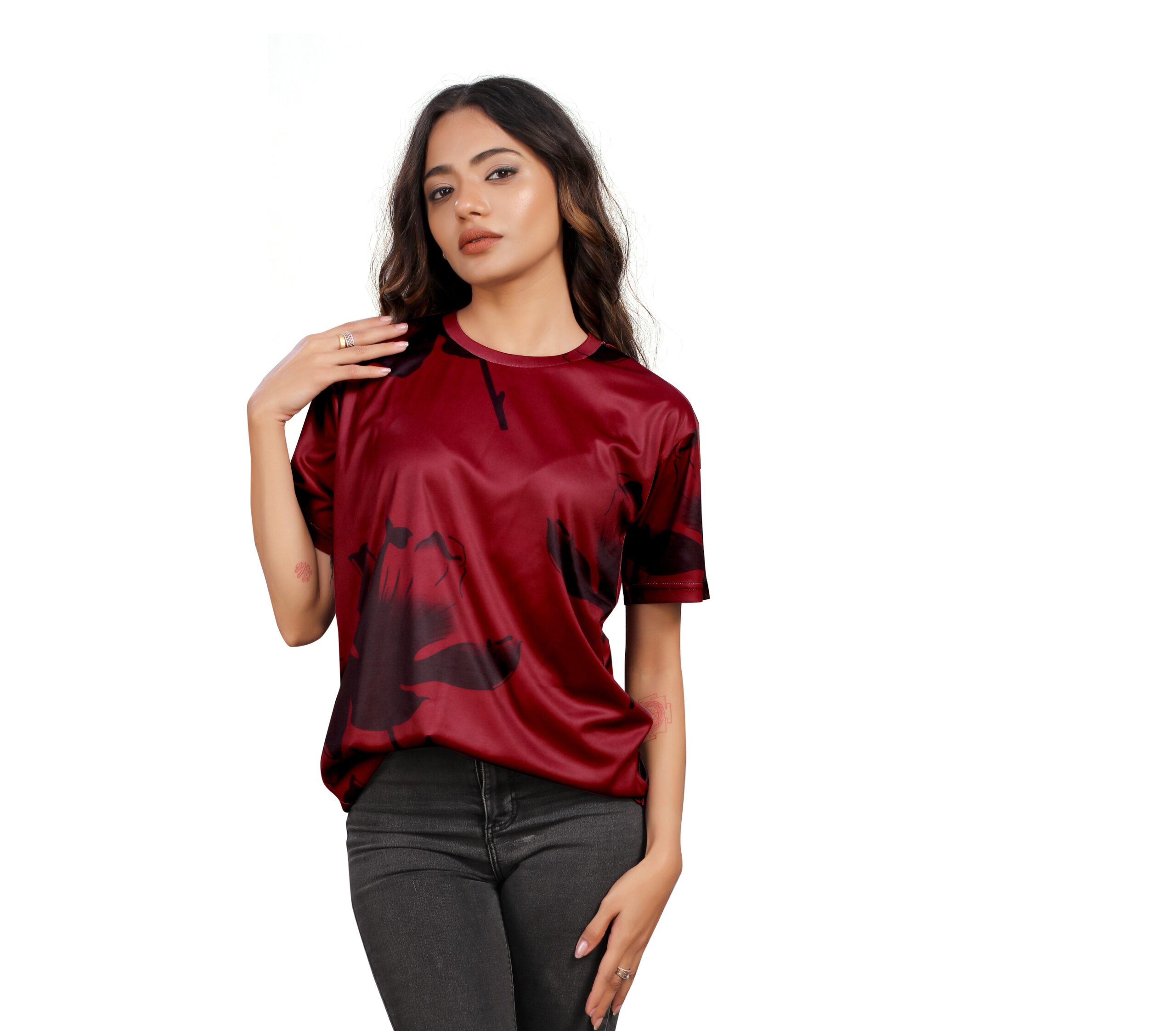 BEAUTIFUL SHRIEZ OVERSIZED WOMEN T-SHIRT MEHROON BY SHRIEZ