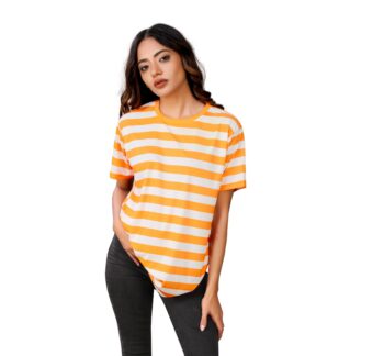 BEAUTIFUL SHRIEZ OVERSIZED WOMEN T-SHIRT ORANGE STRIPE BY SHRIEZ