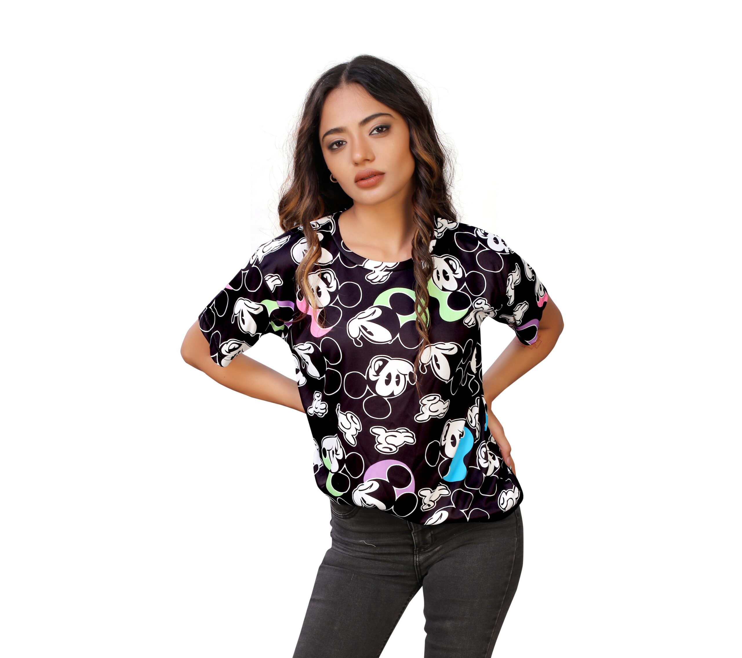 BEAUTIFUL SHRIEZ OVERSIZED WOMEN T-SHIRT BLACK MICKKY BY SHRIEZ