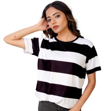BEAUTIFUL SHRIEZ OVERSIZED WOMEN T-SHIRT BLACK STRIPE