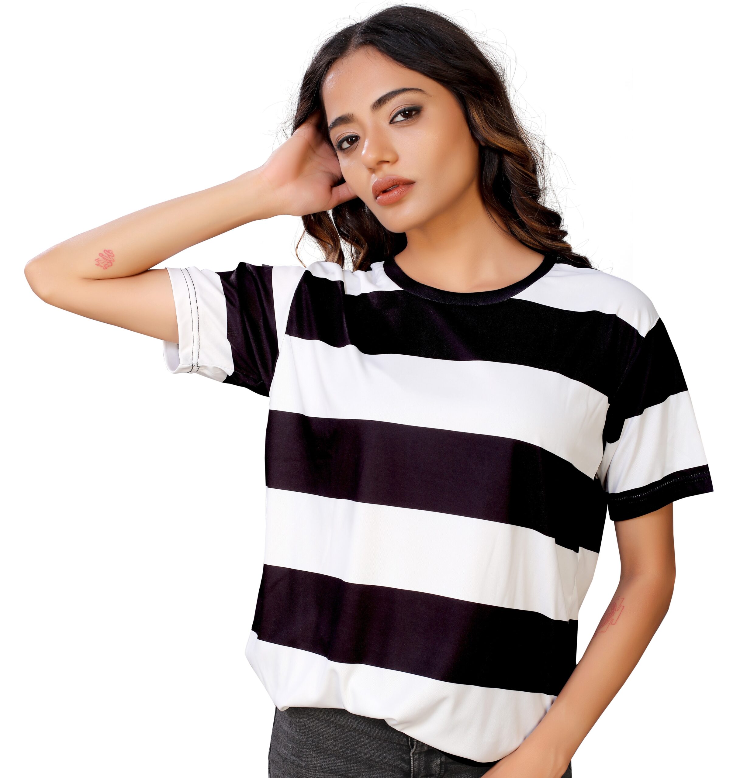 BEAUTIFUL SHRIEZ OVERSIZED WOMEN T-SHIRT BLACK STRIPE