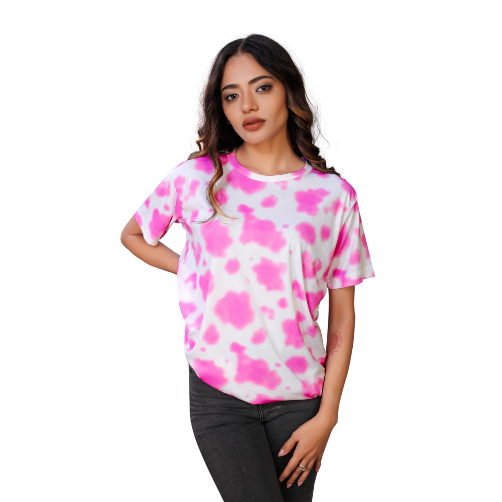 BEAUTIFUL SHRIEZ OVERSIZED WOMEN T-SHIRT PINK PATCH BY SHRIEZ
