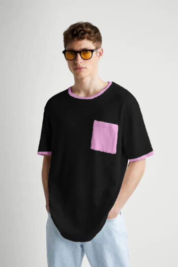 NEW LOOK BLACK OVERSIZED POCKET T-SHIRT FOR MEN BY SHRIEZ