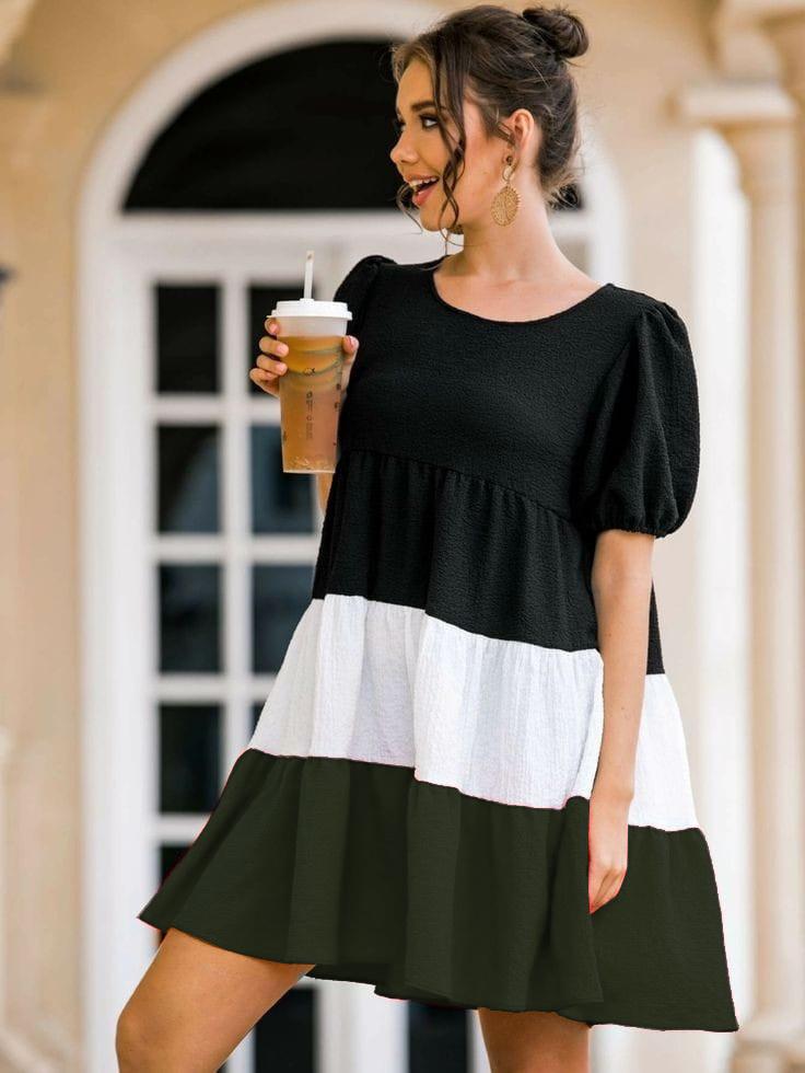 BUY NOW COLORBLOCK PATTERN ONEPIECE DRESS FOR WOMEN BY SHRIEZ