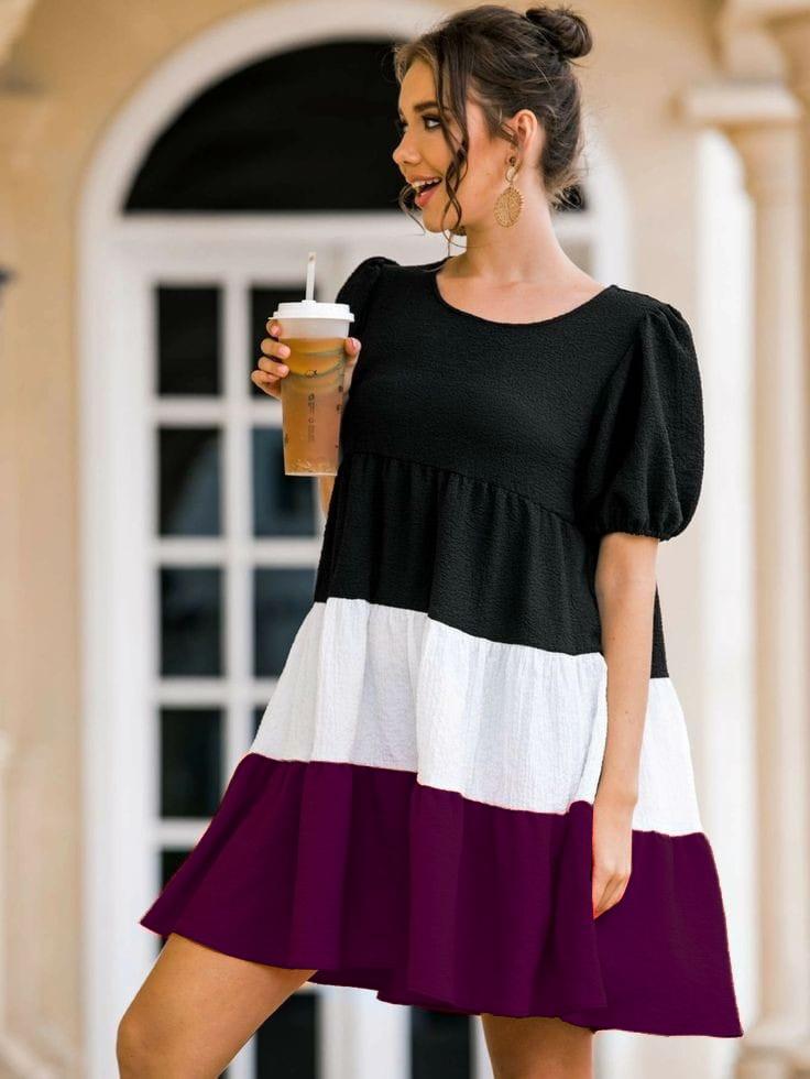 BUY NOW COLORBLOCK PATTERN ONEPIECE DRESS FOR WOMEN BY SHRIEZ