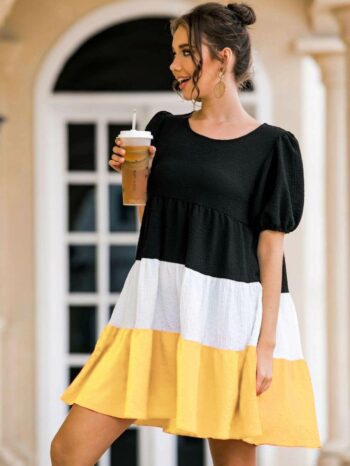 BUY NOW COLORBLOCK PATTERN ONEPIECE DRESS FOR WOMEN BY SHRIEZ